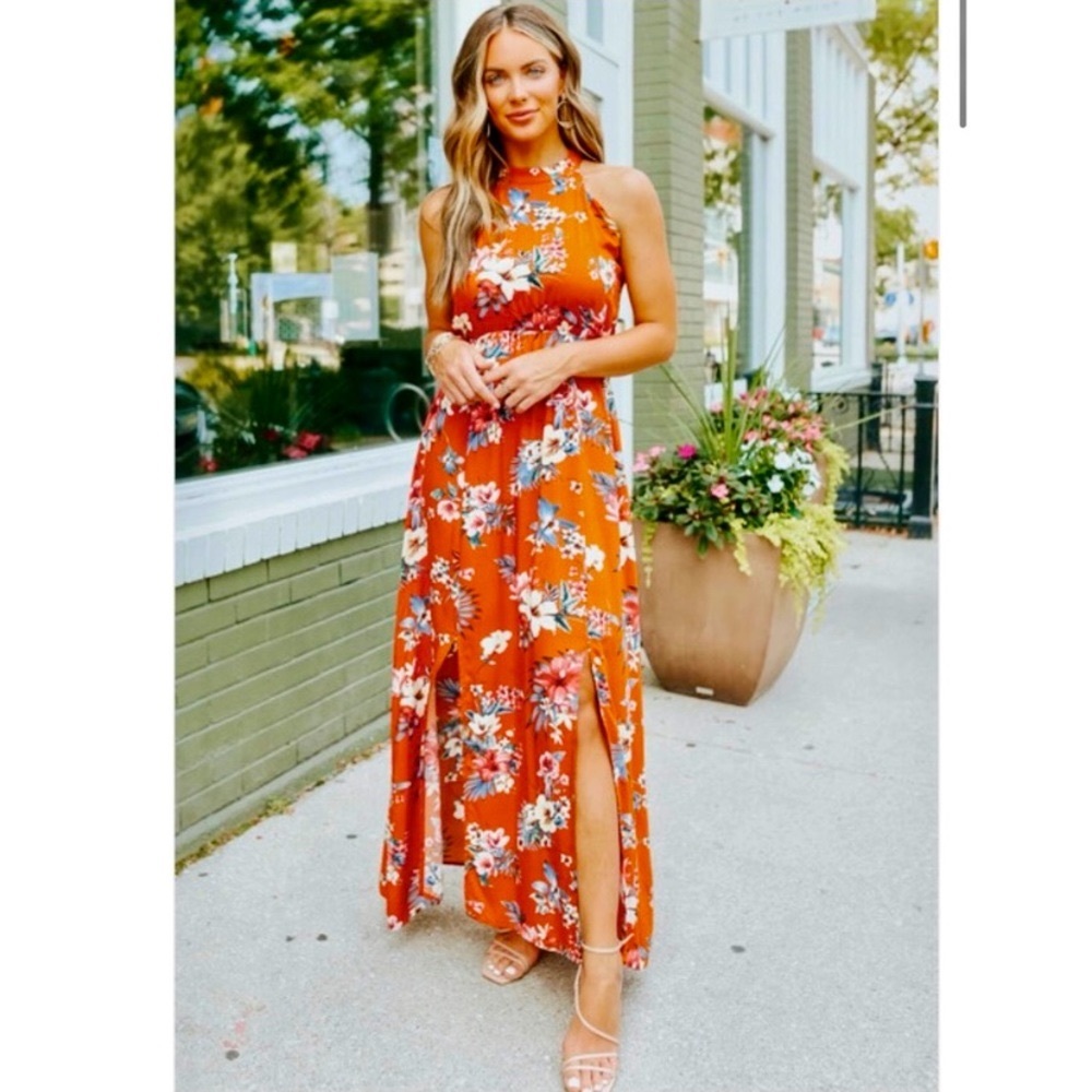 Halter Neck Rust Floral Maxi from Magnolia Boutique